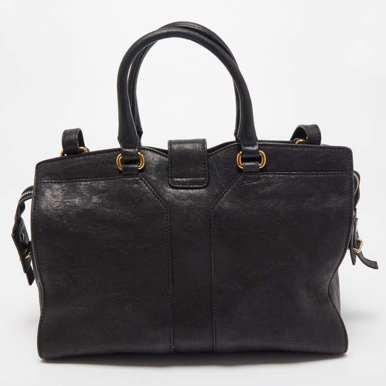 Pre Owned Saint Laurent Black Leather Small Monogram Cabas Tote