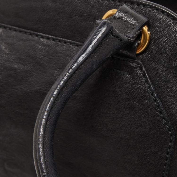 Pre Owned Saint Laurent Black Leather Small Monogram Cabas Tote