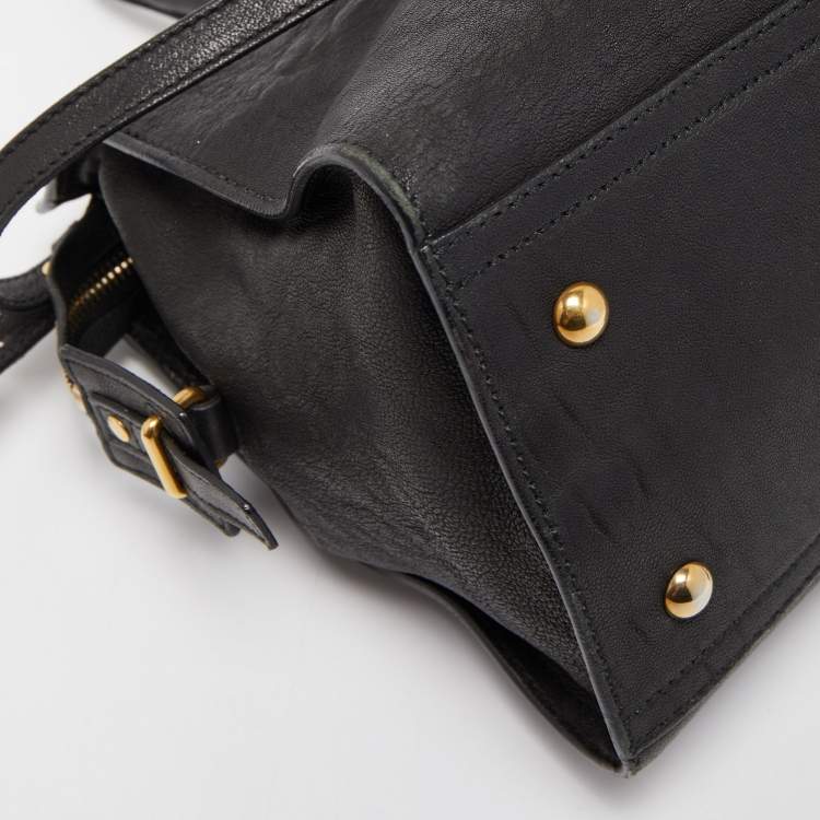 Pre Owned Saint Laurent Black Leather Small Monogram Cabas Tote