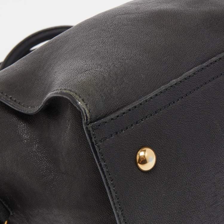 Pre Owned Saint Laurent Black Leather Small Monogram Cabas Tote