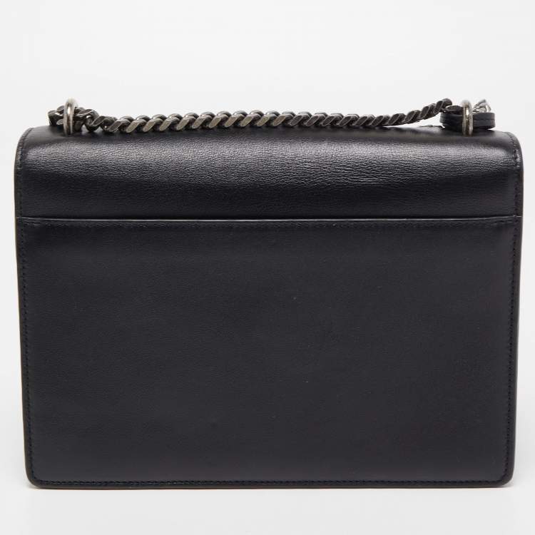 Pre Owned Saint Laurent Black Leather Medium Heart and Star Sunset Chain Shoulder Bag