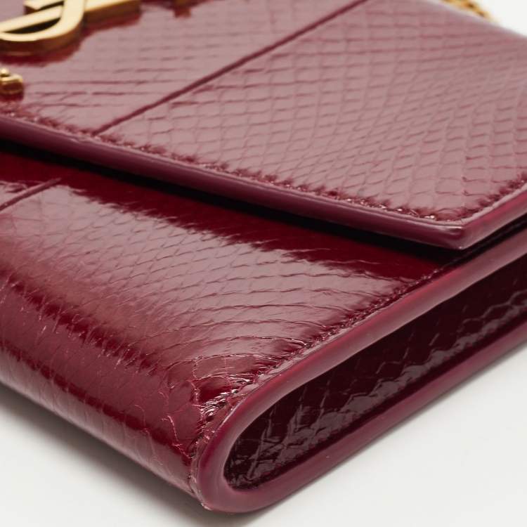 Pre Owned Saint Laurent Red Karung Leather Monogram Wallet on Chain