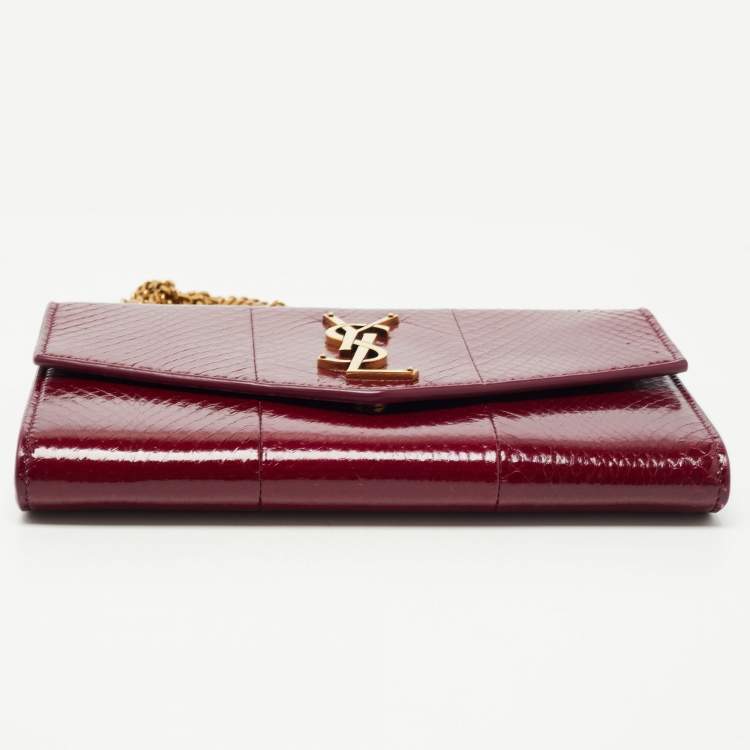 Pre Owned Saint Laurent Red Karung Leather Monogram Wallet on Chain