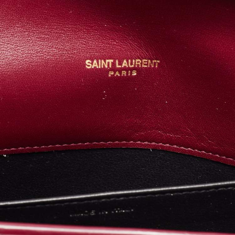 Pre Owned Saint Laurent Red Karung Leather Monogram Wallet on Chain