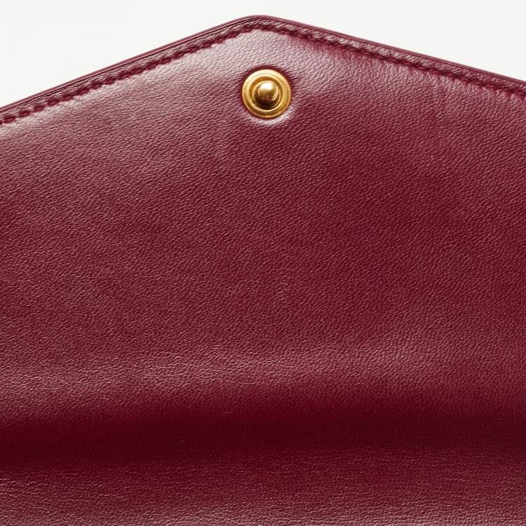 Pre Owned Saint Laurent Red Karung Leather Monogram Wallet on Chain