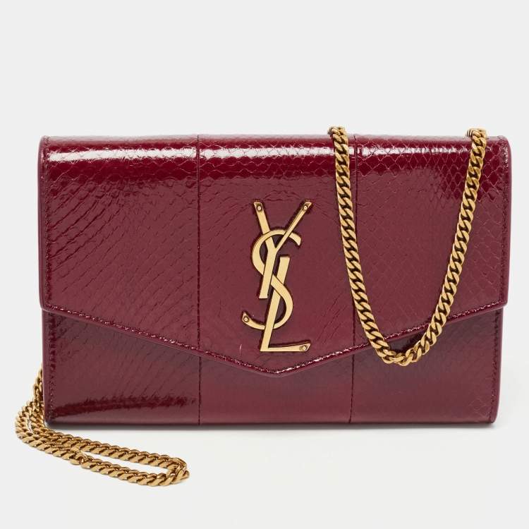 Ysl - Red Grainy Leather Wallet on Chain (WOC)