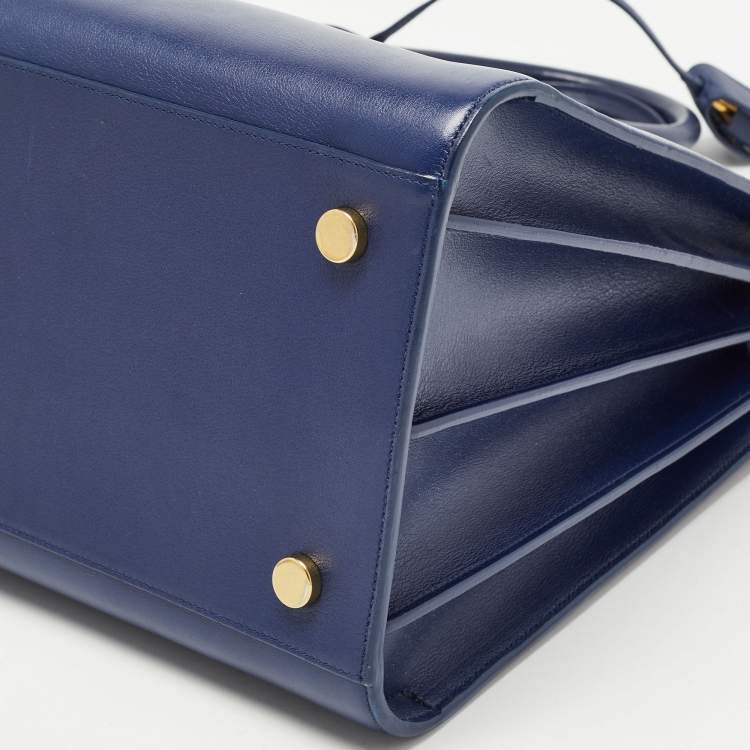 Pre Owned Saint Laurent Navy Blue Leather Medium Classic Sac De Jour Tote
