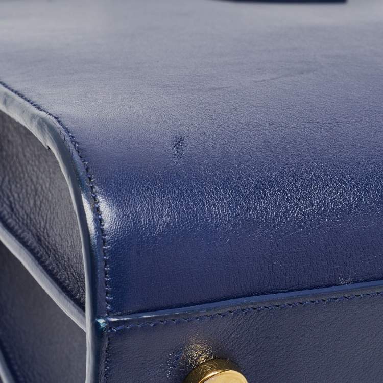 Pre Owned Saint Laurent Navy Blue Leather Medium Classic Sac De Jour Tote