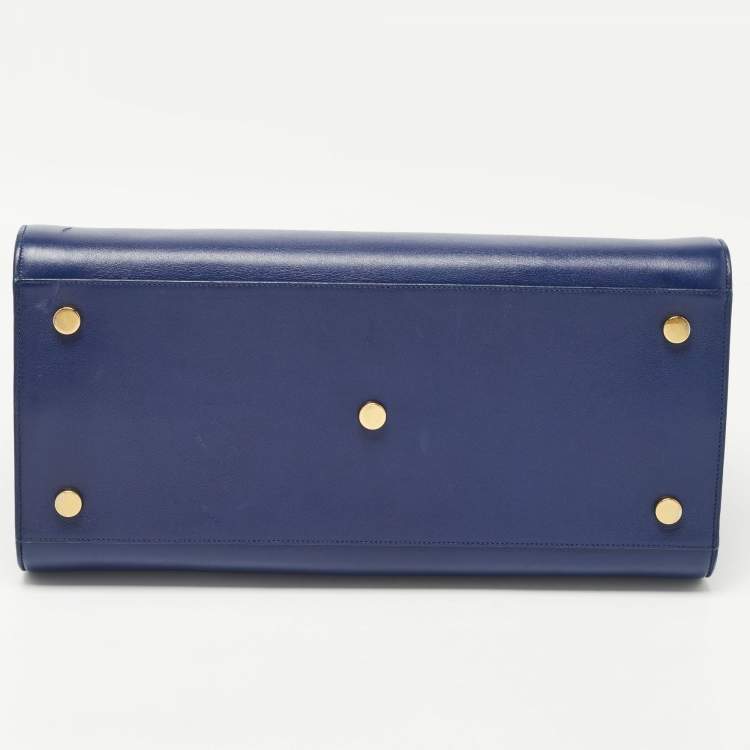 Pre Owned Saint Laurent Navy Blue Leather Medium Classic Sac De Jour Tote