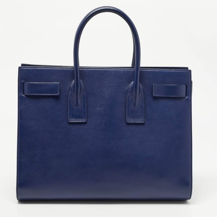 Pre Owned Saint Laurent Navy Blue Leather Medium Classic Sac De Jour Tote