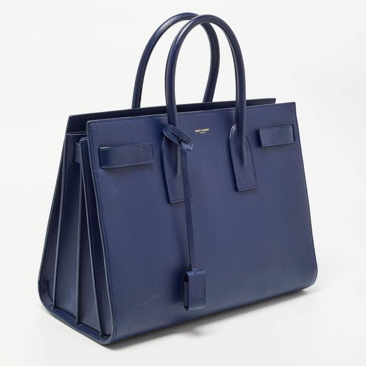 Pre Owned Saint Laurent Navy Blue Leather Medium Classic Sac De Jour Tote