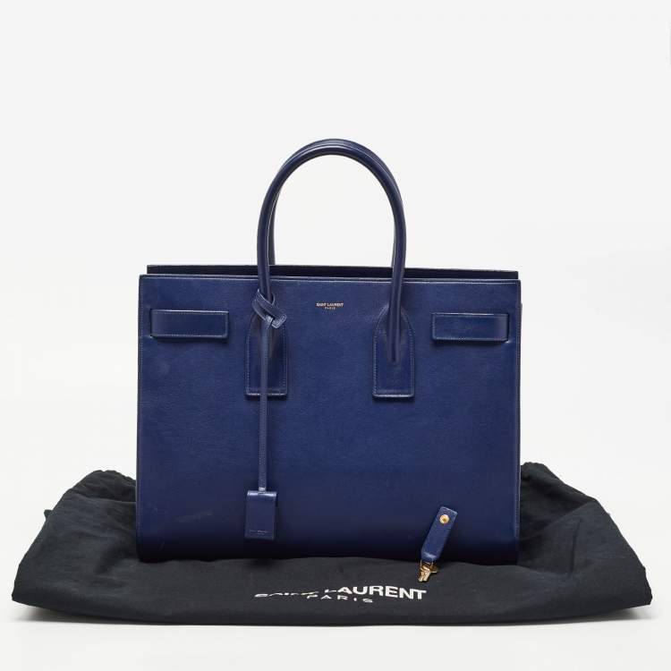 Pre Owned Saint Laurent Navy Blue Leather Medium Classic Sac De Jour Tote