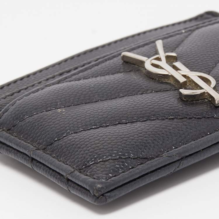 Pre Owned Saint Laurent Black Matelassé Leather Cassandre Card Holder