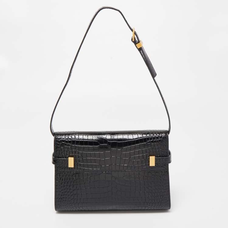 مملوكة مسبقًا Saint Laurent Black Croc Embossed Leather Manhattan Shoulder Bag