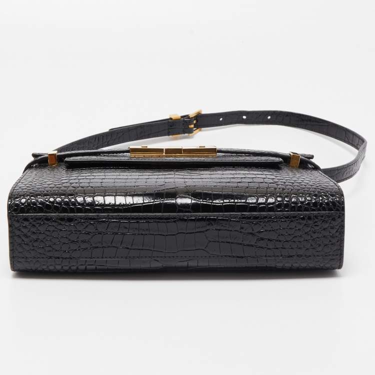 مملوكة مسبقًا Saint Laurent Black Croc Embossed Leather Manhattan Shoulder Bag