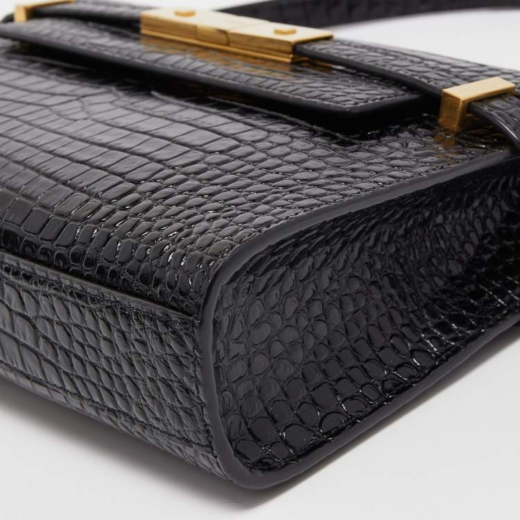 مملوكة مسبقًا Saint Laurent Black Croc Embossed Leather Manhattan Shoulder Bag