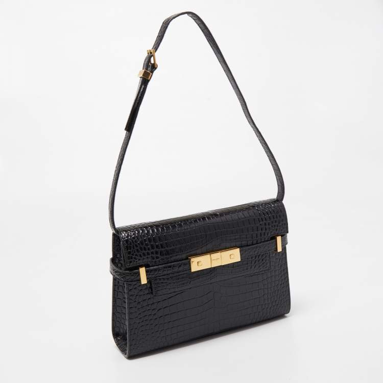 مملوكة مسبقًا Saint Laurent Black Croc Embossed Leather Manhattan Shoulder Bag