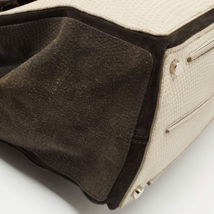 Pre Owned Saint Laurent Multicolor Suede And Snakeskin Embossed Leather Large Muse Two Top Handle Bag