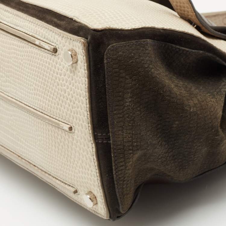 Pre Owned Saint Laurent Multicolor Suede And Snakeskin Embossed Leather Large Muse Two Top Handle Bag