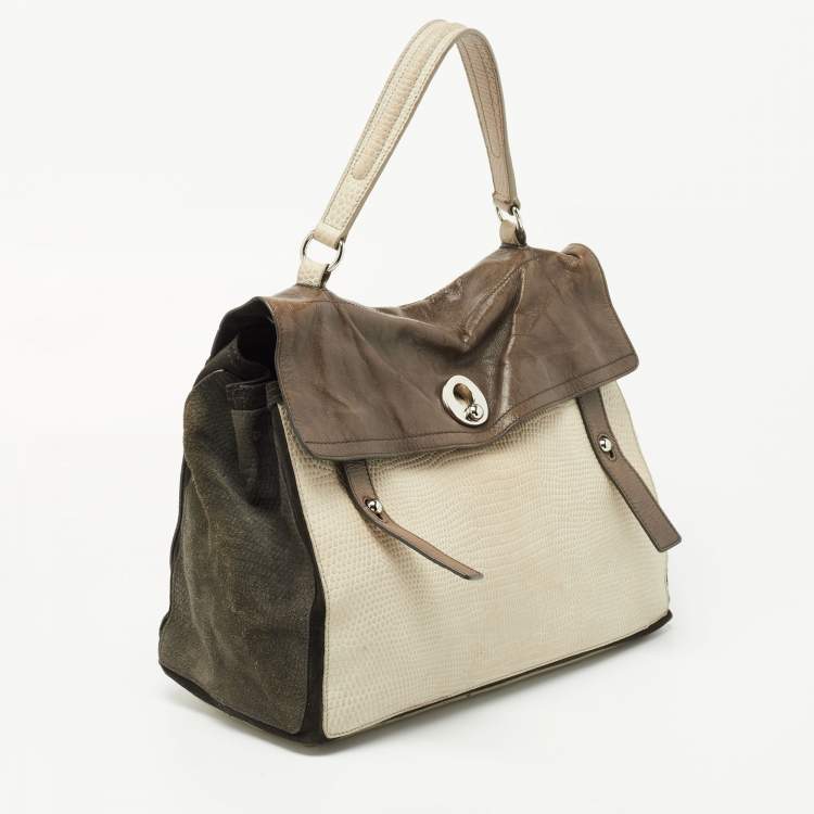 Pre Owned Saint Laurent Multicolor Suede And Snakeskin Embossed Leather Large Muse Two Top Handle Bag