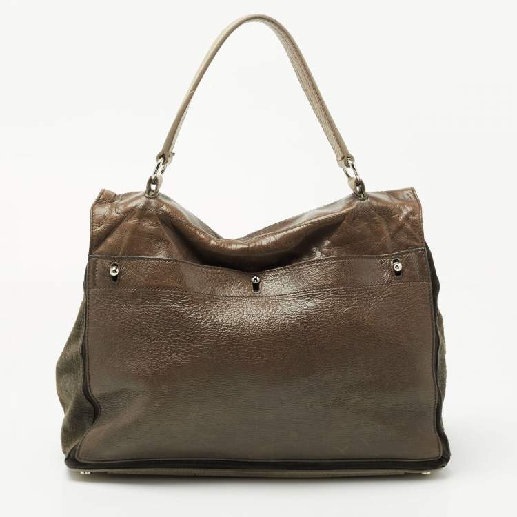 Pre Owned Saint Laurent Multicolor Suede And Snakeskin Embossed Leather Large Muse Two Top Handle Bag