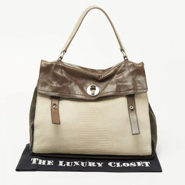 Pre Owned Saint Laurent Multicolor Suede And Snakeskin Embossed Leather Large Muse Two Top Handle Bag