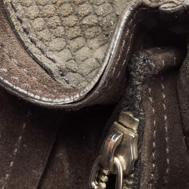 Pre Owned Saint Laurent Multicolor Suede And Snakeskin Embossed Leather Large Muse Two Top Handle Bag