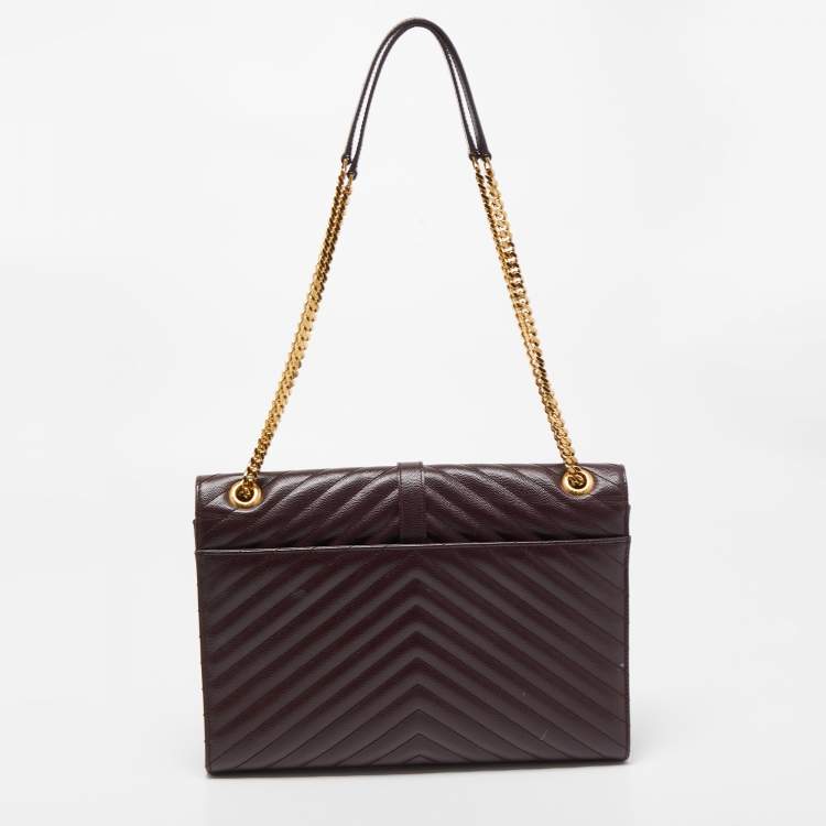 Pre Owned Saint Laurent Burgundy Matelassé Leather Large Monogram Envelope Shoulder Bag