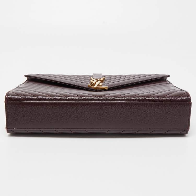 Pre Owned Saint Laurent Burgundy Matelassé Leather Large Monogram Envelope Shoulder Bag