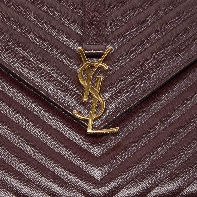 Pre Owned Saint Laurent Burgundy Matelassé Leather Large Monogram Envelope Shoulder Bag