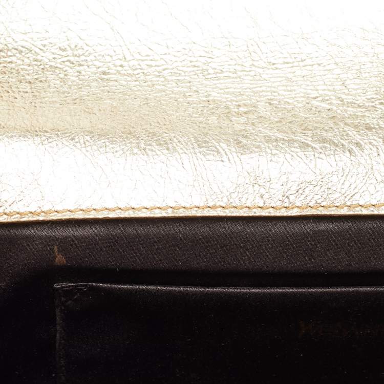 Pre Owned Saint Laurent Metallic Gold Leather Belle De Jour Flap Clutch