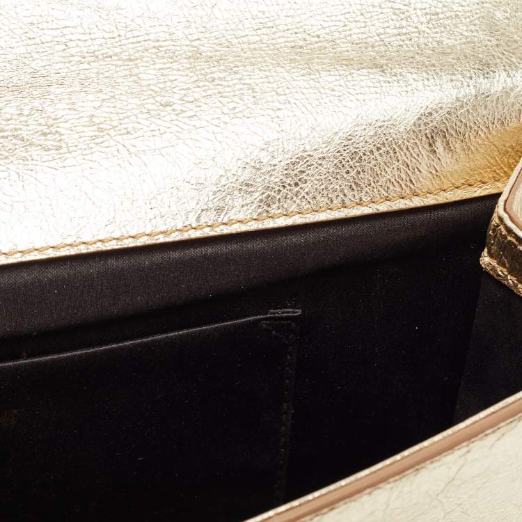Pre Owned Saint Laurent Metallic Gold Leather Belle De Jour Flap Clutch