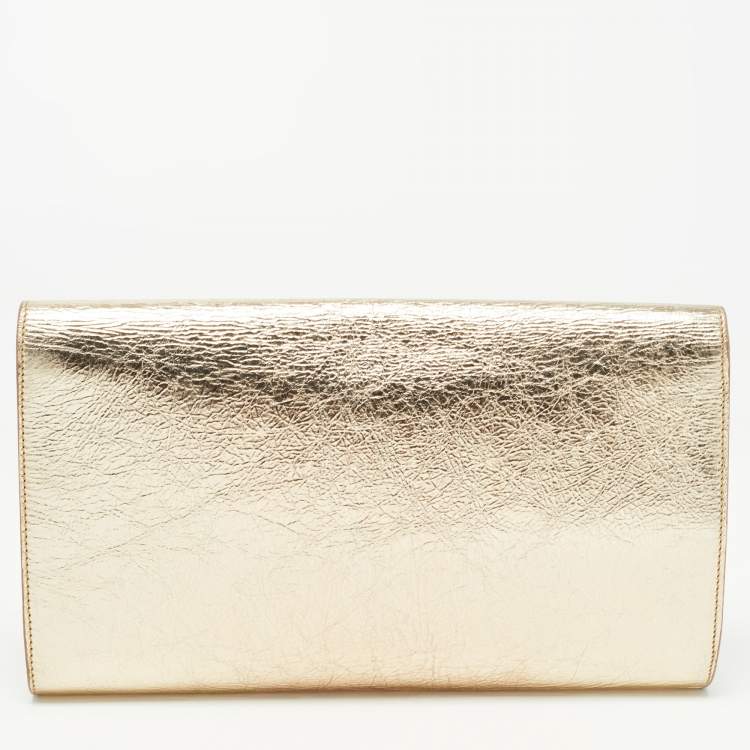 Pre Owned Saint Laurent Metallic Gold Leather Belle De Jour Flap Clutch