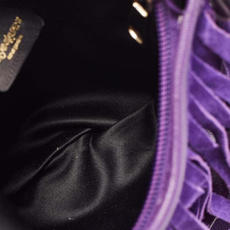 Pre Owned Saint Laurent Purple Fringed Suede And Leather Shoulder Bag