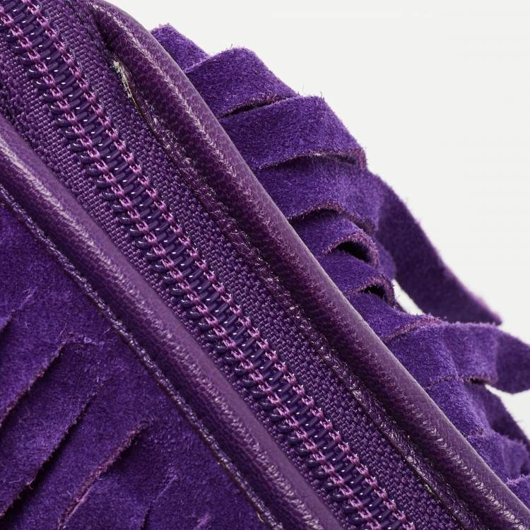 Pre Owned Saint Laurent Purple Fringed Suede And Leather Shoulder Bag