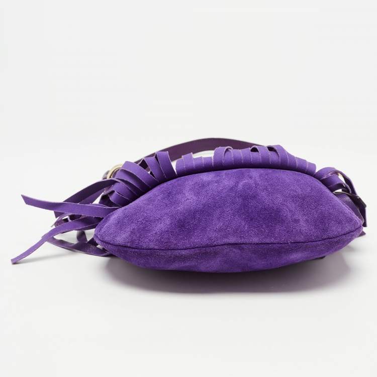 Pre Owned Saint Laurent Purple Fringed Suede And Leather Shoulder Bag