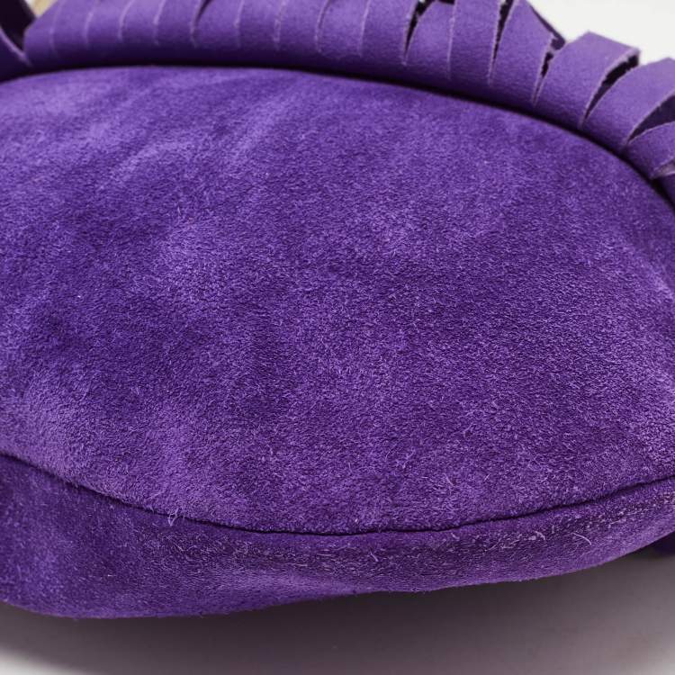 Pre Owned Saint Laurent Purple Fringed Suede And Leather Shoulder Bag