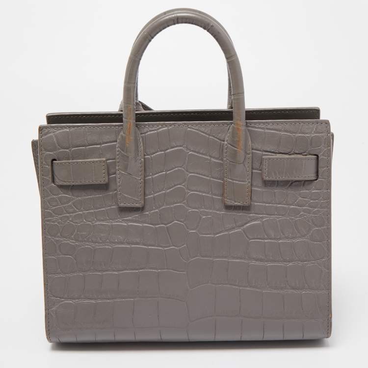 Pre Owned Saint Laurent Grey Croc Leather Nano Classic Sac De Jour Tote