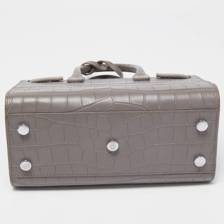 Pre Owned Saint Laurent Grey Croc Leather Nano Classic Sac De Jour Tote