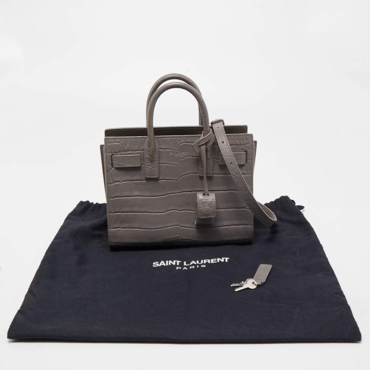 Pre Owned Saint Laurent Grey Croc Leather Nano Classic Sac De Jour Tote