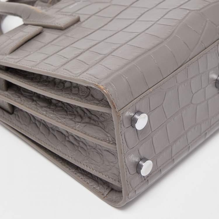 Pre Owned Saint Laurent Grey Croc Leather Nano Classic Sac De Jour Tote