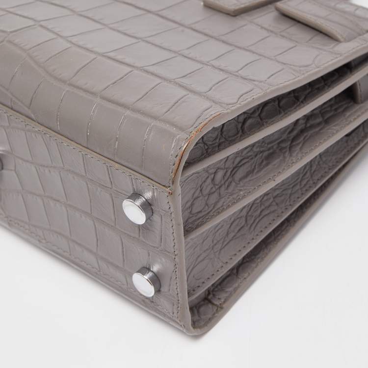 Pre Owned Saint Laurent Grey Croc Leather Nano Classic Sac De Jour Tote