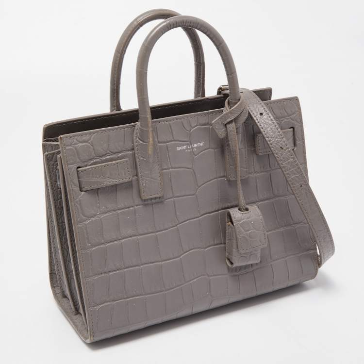 Pre Owned Saint Laurent Grey Croc Leather Nano Classic Sac De Jour Tote