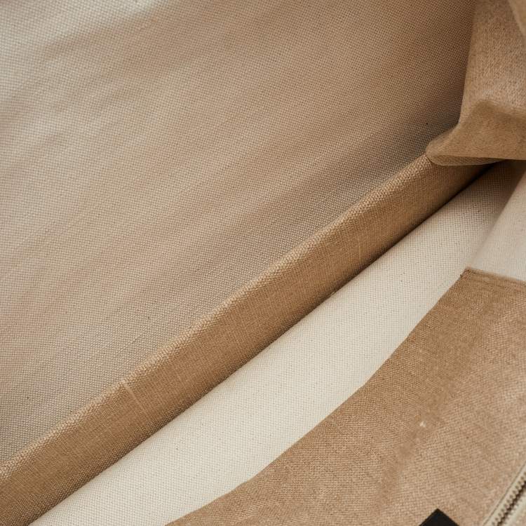 Pre Owned Saint Laurent Beige/Black Linen and Leather Rive Gauche Shopper Tote 