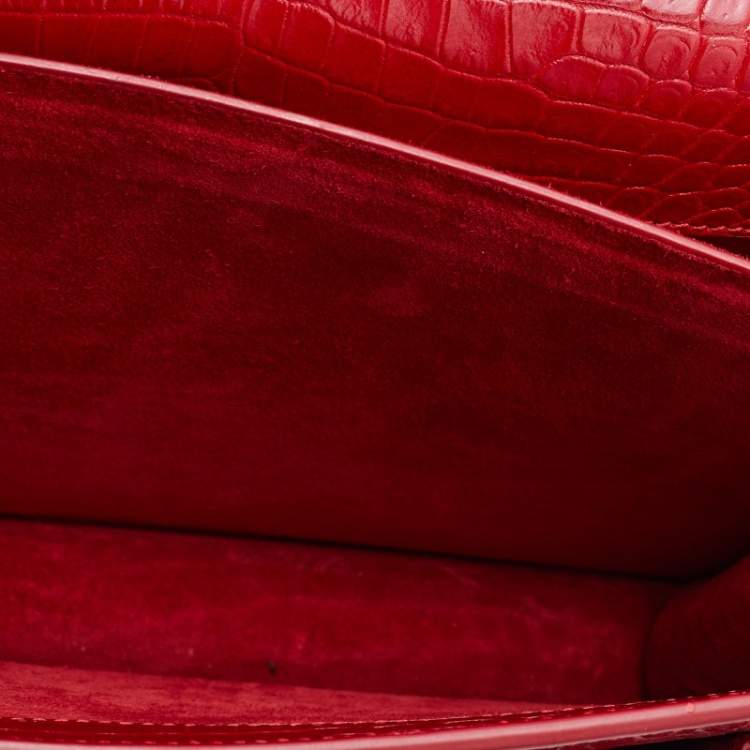 مملوكة مسبقًا Saint Laurent Red Shiny Croc Embossed Leather Medium Sunset Shoulder Bag