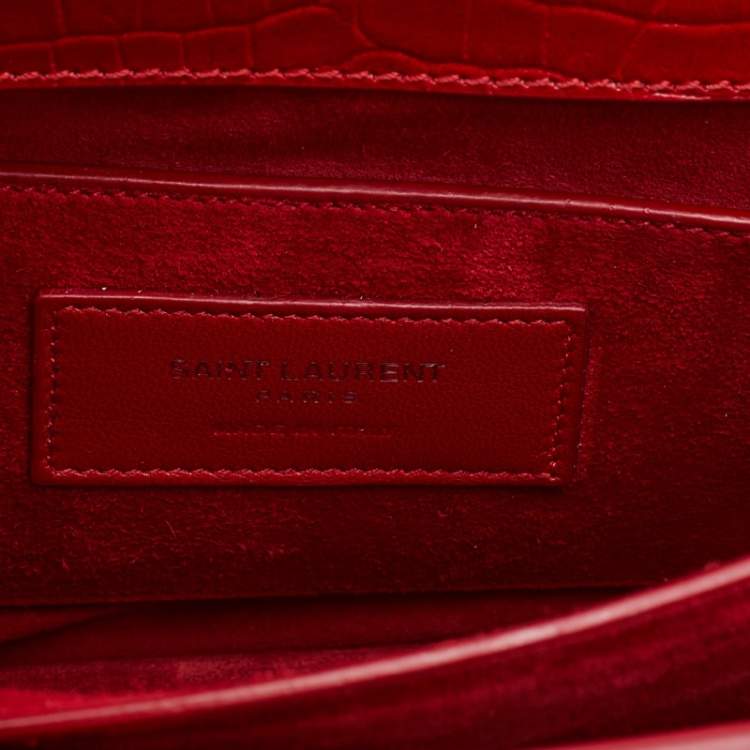 مملوكة مسبقًا Saint Laurent Red Shiny Croc Embossed Leather Medium Sunset Shoulder Bag