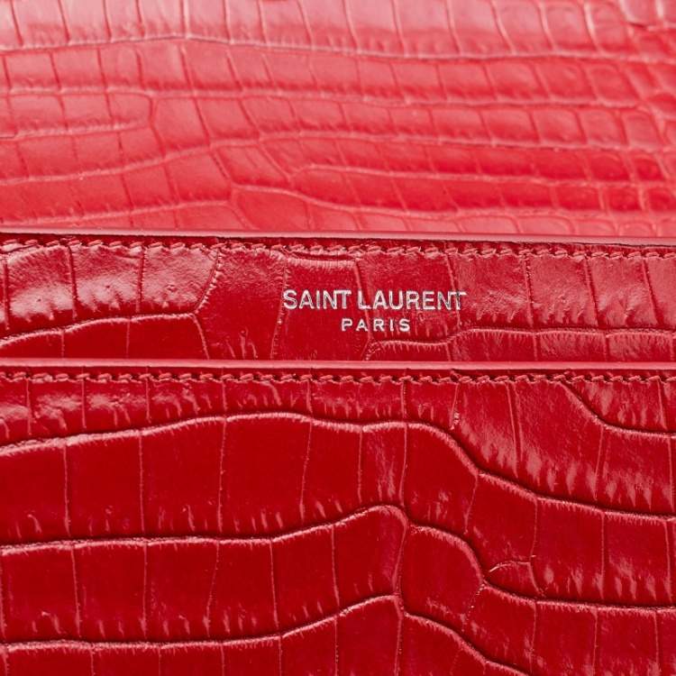 مملوكة مسبقًا Saint Laurent Red Shiny Croc Embossed Leather Medium Sunset Shoulder Bag