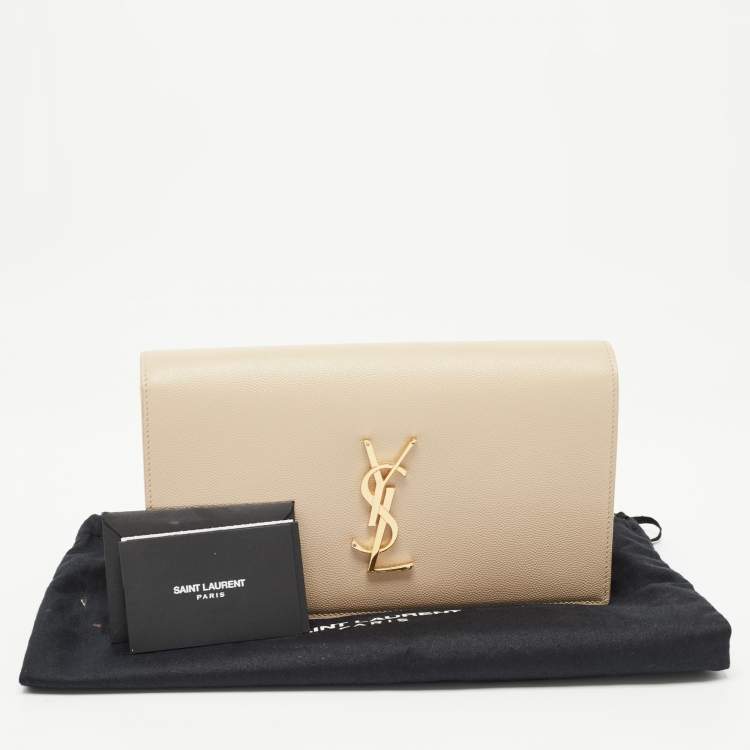 Pre Owned Saint Laurent Nude Leather Monogram Kate Clutch