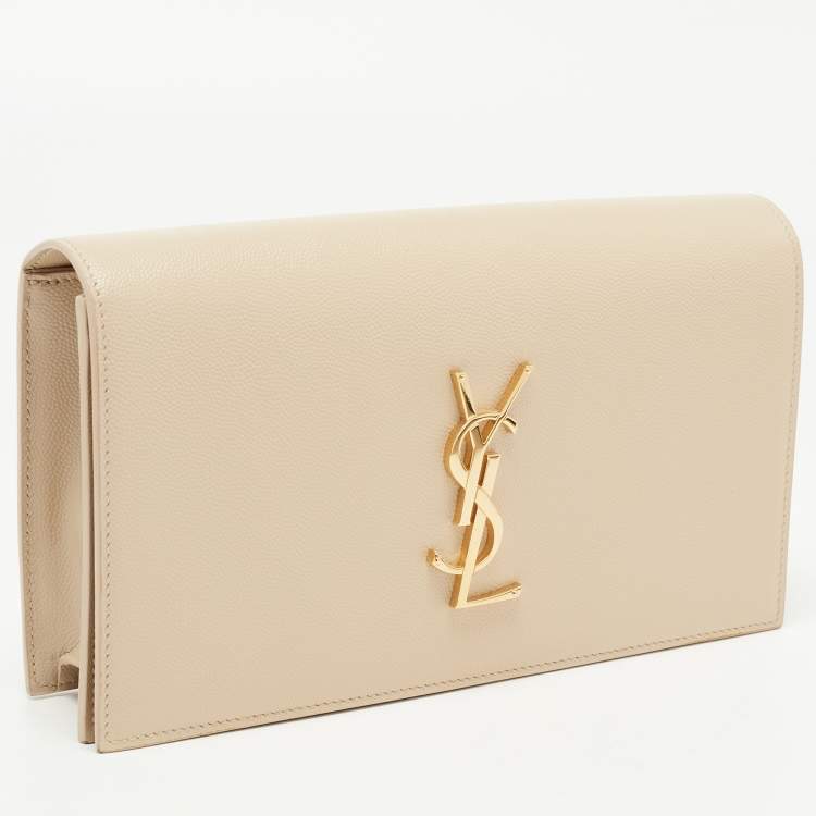 Pre Owned Saint Laurent Nude Leather Monogram Kate Clutch