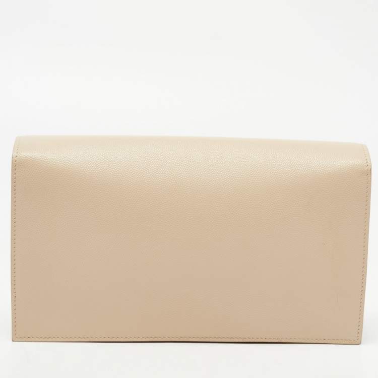 Pre Owned Saint Laurent Nude Leather Monogram Kate Clutch